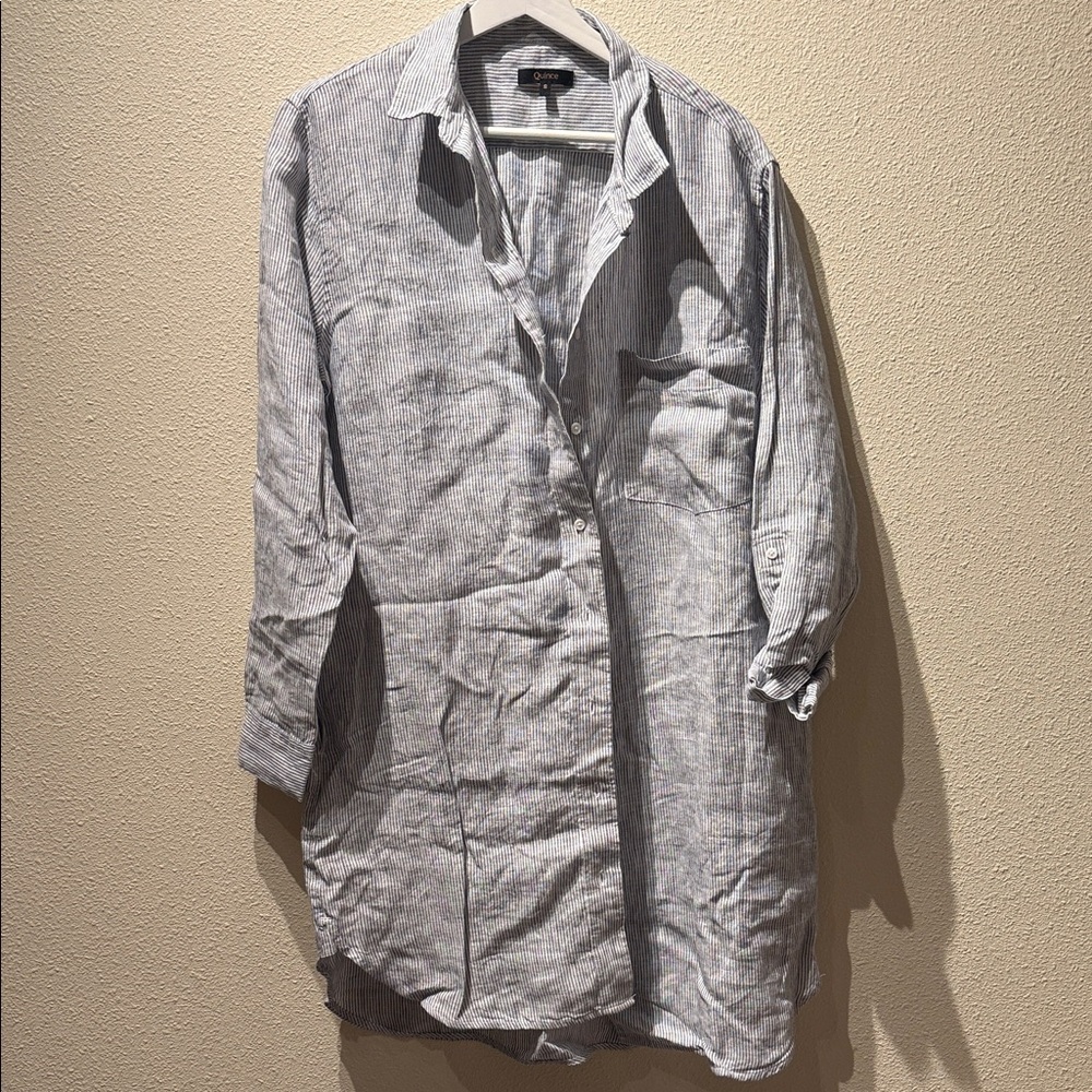Quince Blue and White Striped Shirt